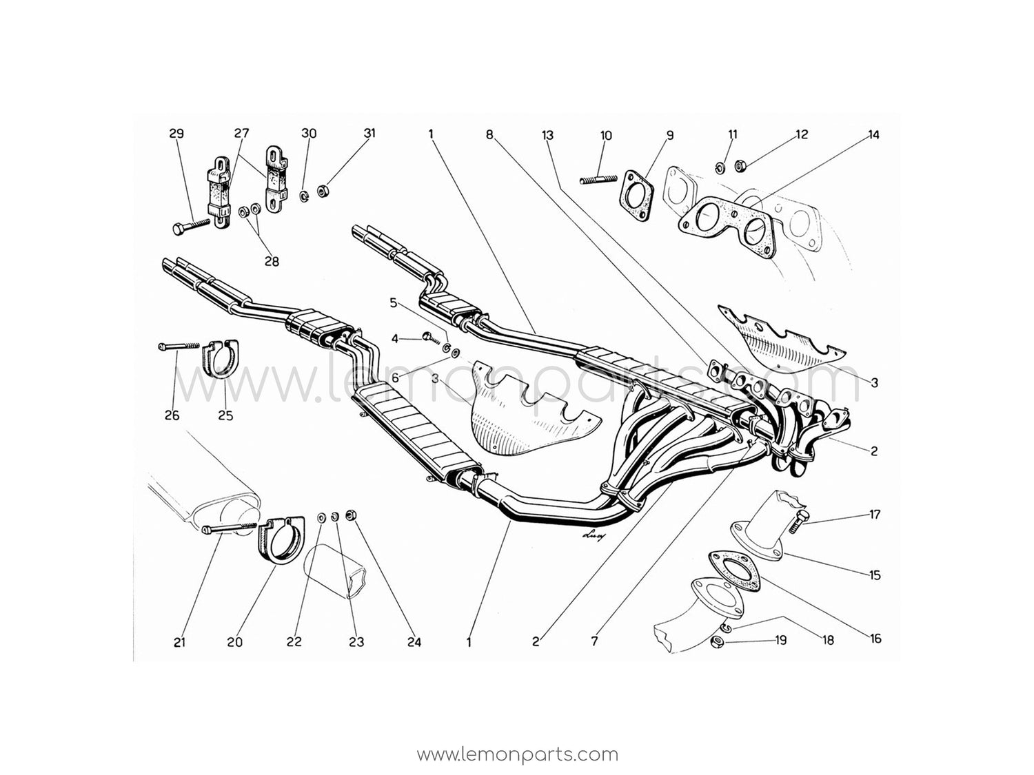 330 GT 2+2 - 009 - Exhaust manifolds, silencers and extensions