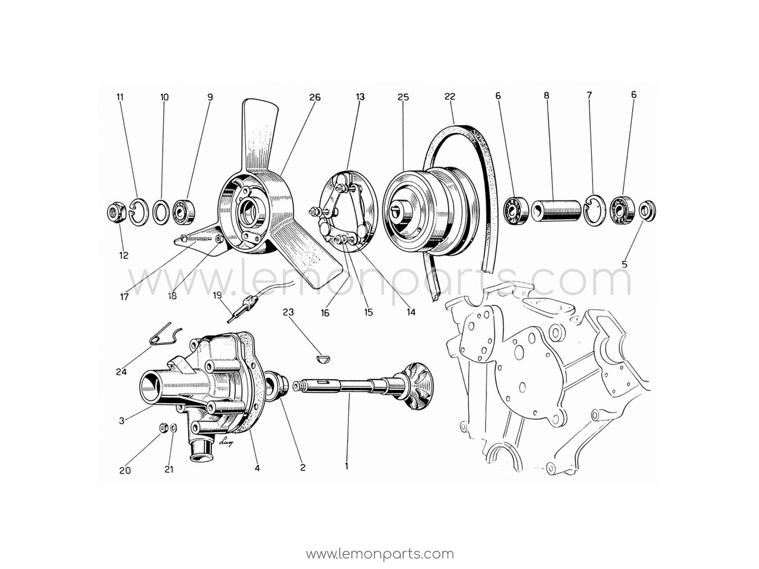 330 GT 2+2 - 012 - Water pump and fan