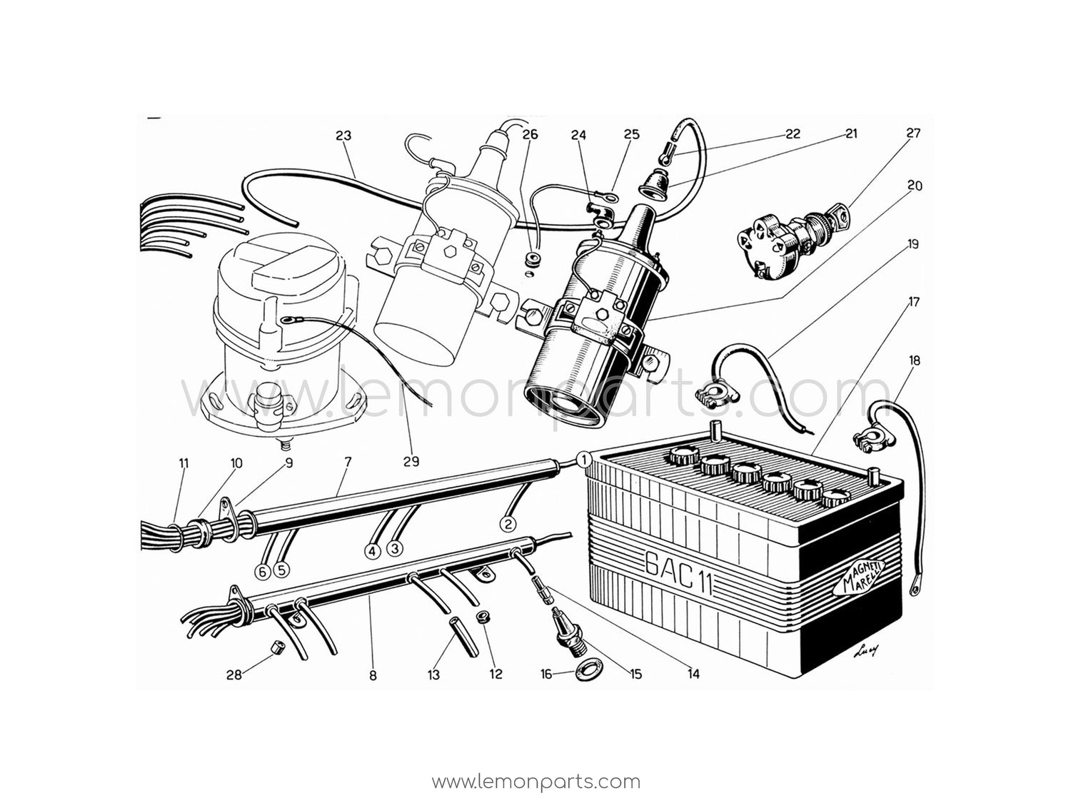 330 GT 2+2 - 014 - Wiring - ignition coils and battery