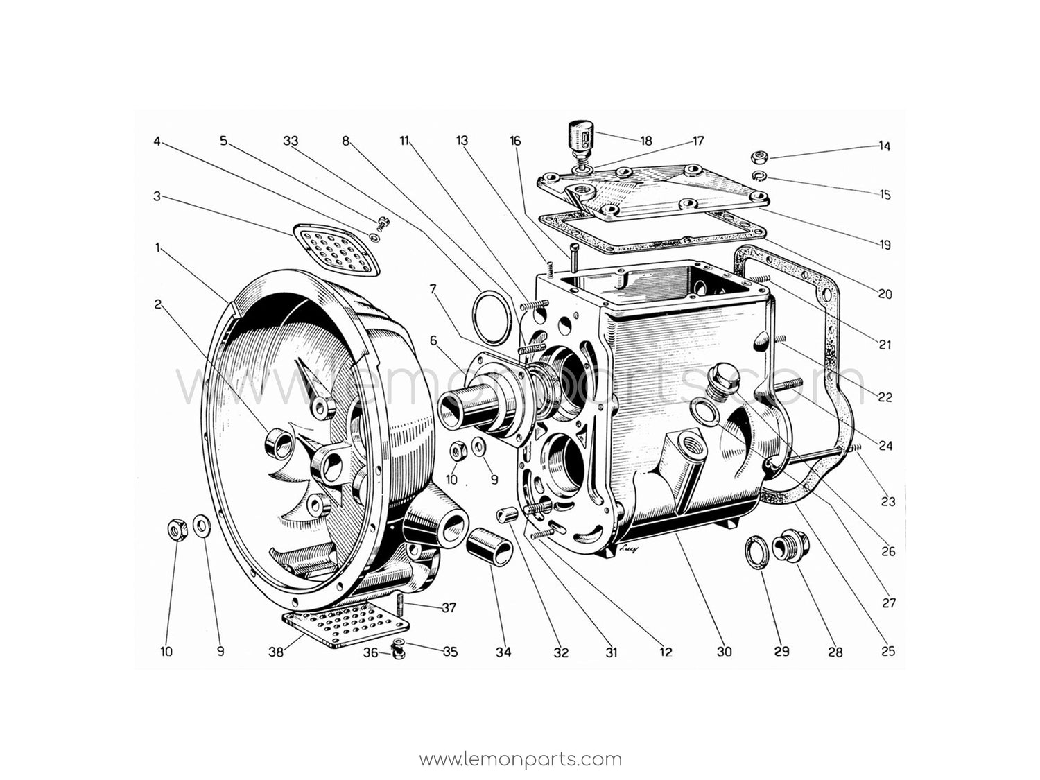 330 GT 2+2 - 017 - Clutch housing and gear box